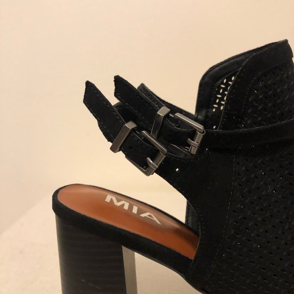MIA Open Toe Black Sling Back Block Heels Chic Mobwife Sexy Witchy - Picture 6 of 11